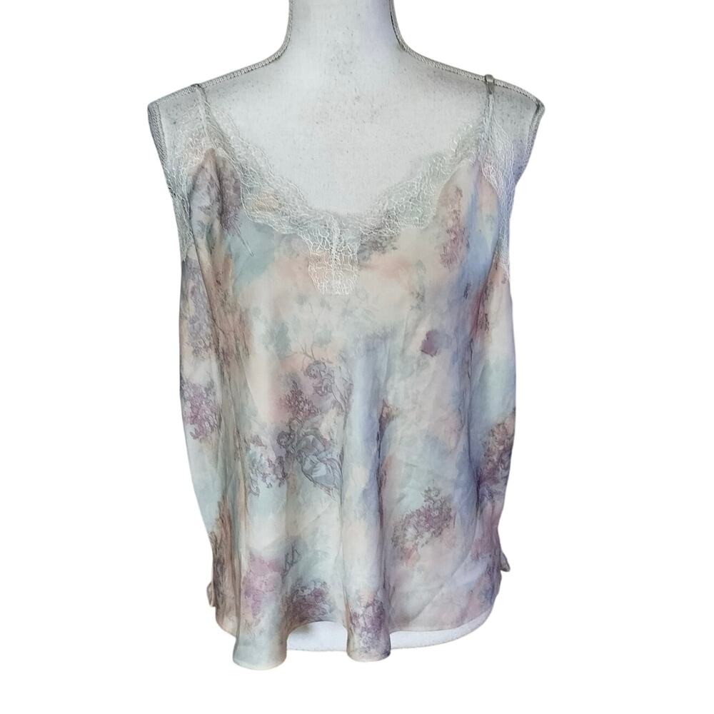 🌻 2/$20 Victorias Secret Size XXL Cami Lace Trim Watercolor Pastel Floral Top